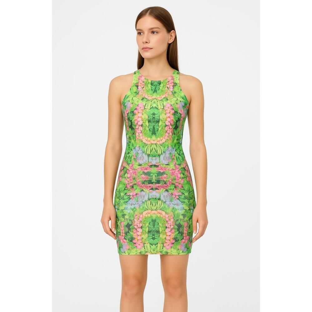 Zara Green Floral Racerback Bodycon Mini Sleeveless Sheath Dress Womens Medium